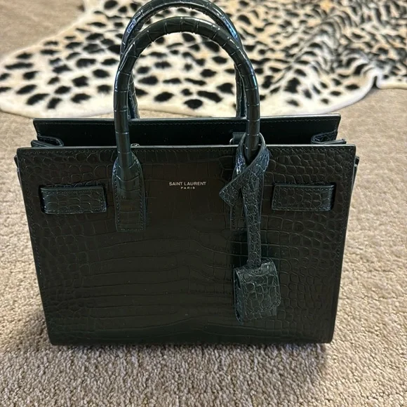 SAINT LAURENT Calfskin Crocodile Embossed Nano Sac De Jour Dark Green - Picture 10 of 10